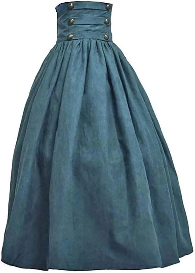 Women's Steampunk High Waist Bustle Skirt Victorian Ball Gown Gothic Pleated Maxi Skirt Medieval Costume