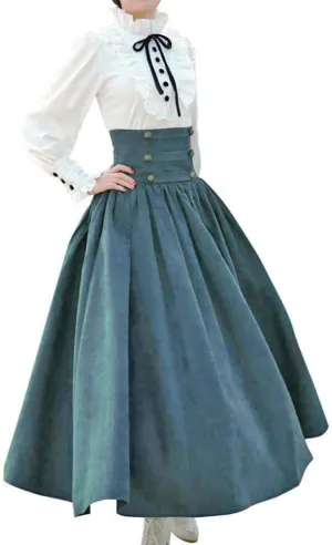 Women's Steampunk High Waist Bustle Skirt Victorian Ball Gown Gothic Pleated Maxi Skirt Medieval Costume