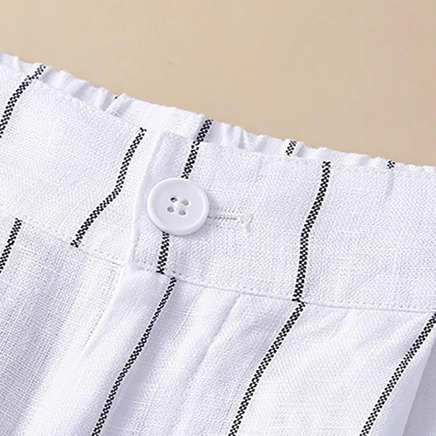 Womens Striped Cotton Linen Pants, Summer Lightweight Boho Slacks Wide Leg High Waisted Lounge Trousers with Pockets