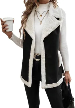 Womens Suede Sherpa Lined Leather Vest Jacket 2024 Fall Winter Sleeveless Lambswool Fur Warm sherpa vest womens