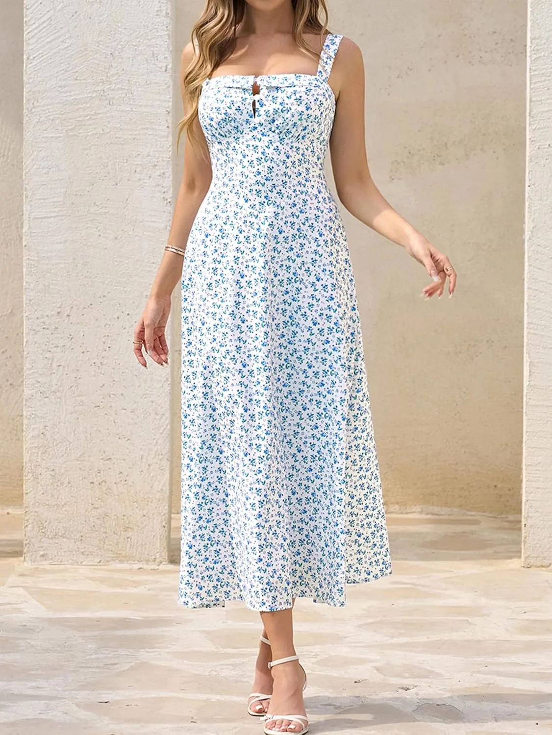 Women's Summer Floral Midi Dress Casual A-Line Sleeveless Sundress Beach Wedding Guest Dresses for 2025