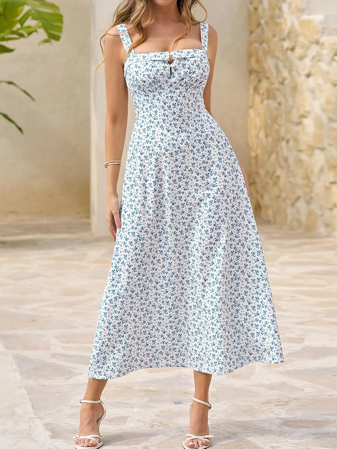 Women's Summer Floral Midi Dress Casual A-Line Sleeveless Sundress Beach Wedding Guest Dresses for 2025