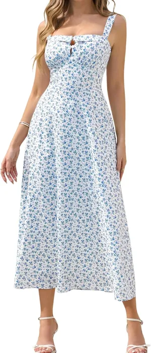 Women's Summer Floral Midi Dress Casual A-Line Sleeveless Sundress Beach Wedding Guest Dresses for 2025