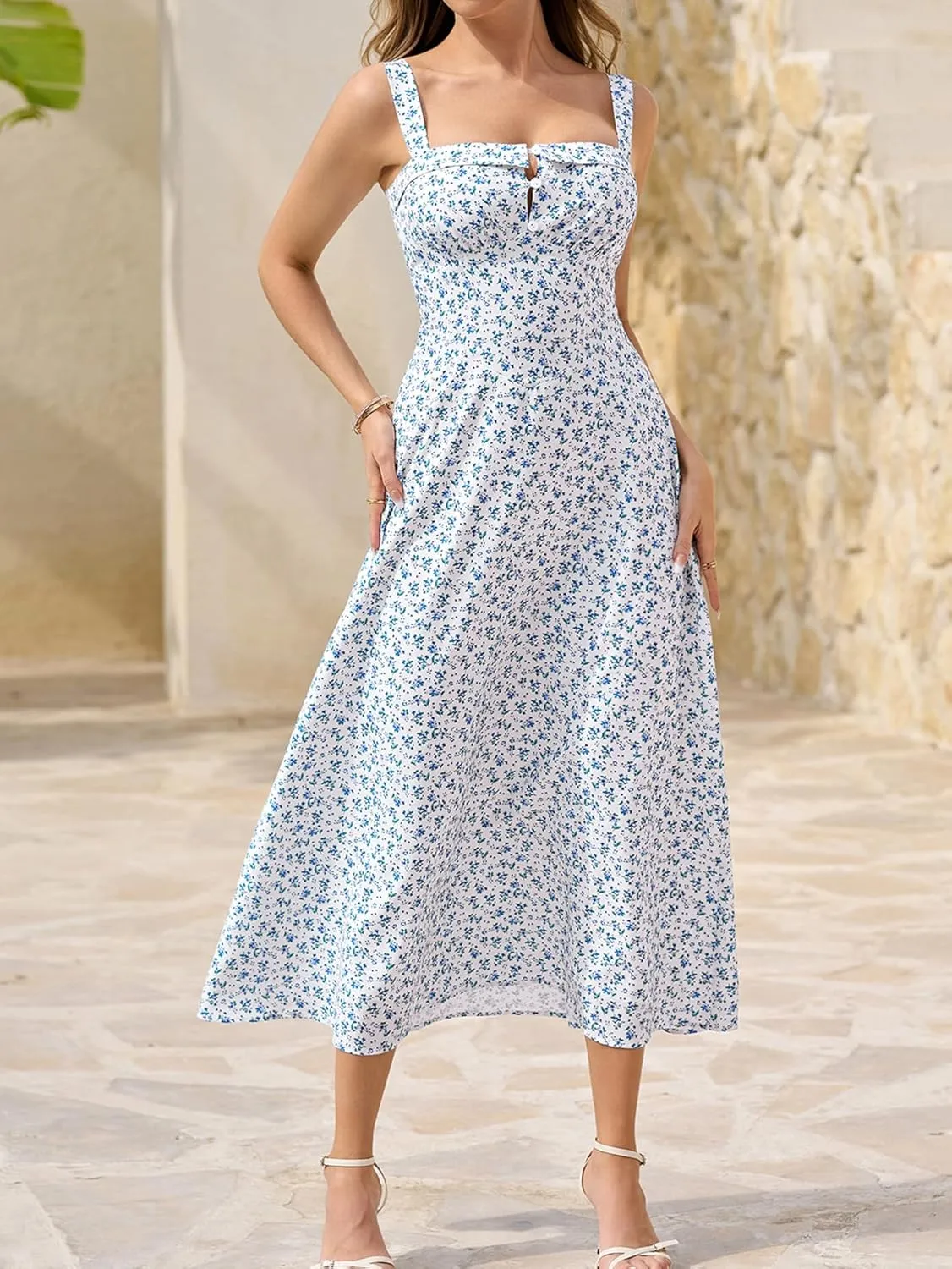 Women's Summer Floral Midi Dress Casual A-Line Sleeveless Sundress Beach Wedding Guest Dresses for 2025