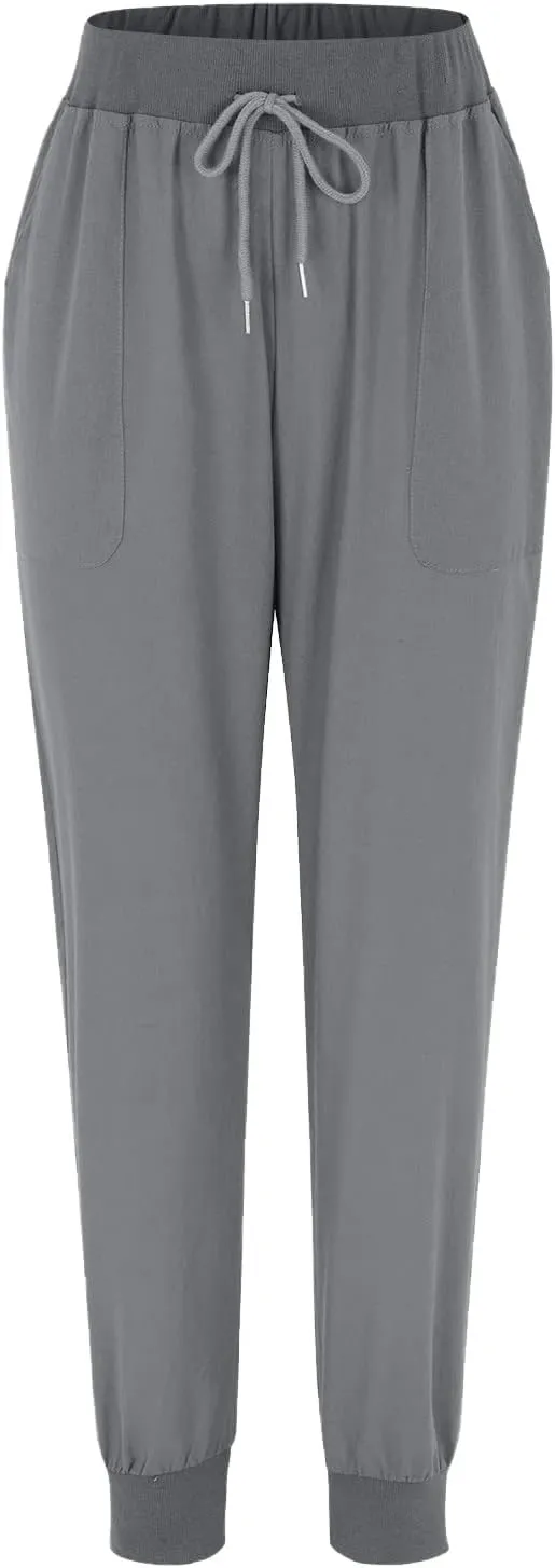 Womens Tapered Pants Cotton Linen Casual Trousers Lightweight Drawstring Travel Beach Joggers Slacks with Pockets