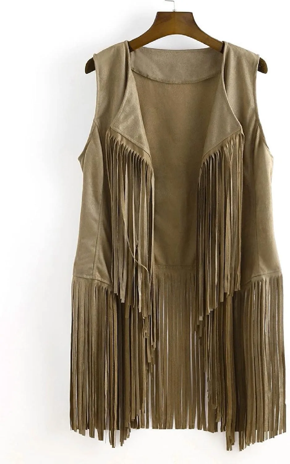 Womens Tassel Suede Vest Sleeveless Fringe Jacket 70s Hippie Vest Cowgirl Western Faux Suede Tassel Leather Outerwear