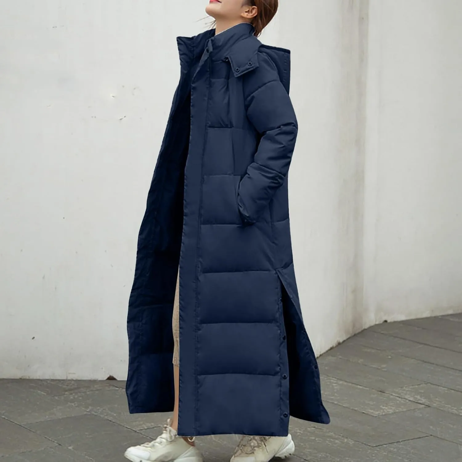 Womens Winter Coats Trendy Plus Size Long Down Coat Hooded Thickened Quilted Warm Maxi Parka Puffer Jackets Outerwear