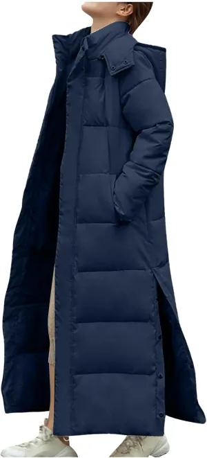 Womens Winter Coats Trendy Plus Size Long Down Coat Hooded Thickened Quilted Warm Maxi Parka Puffer Jackets Outerwear