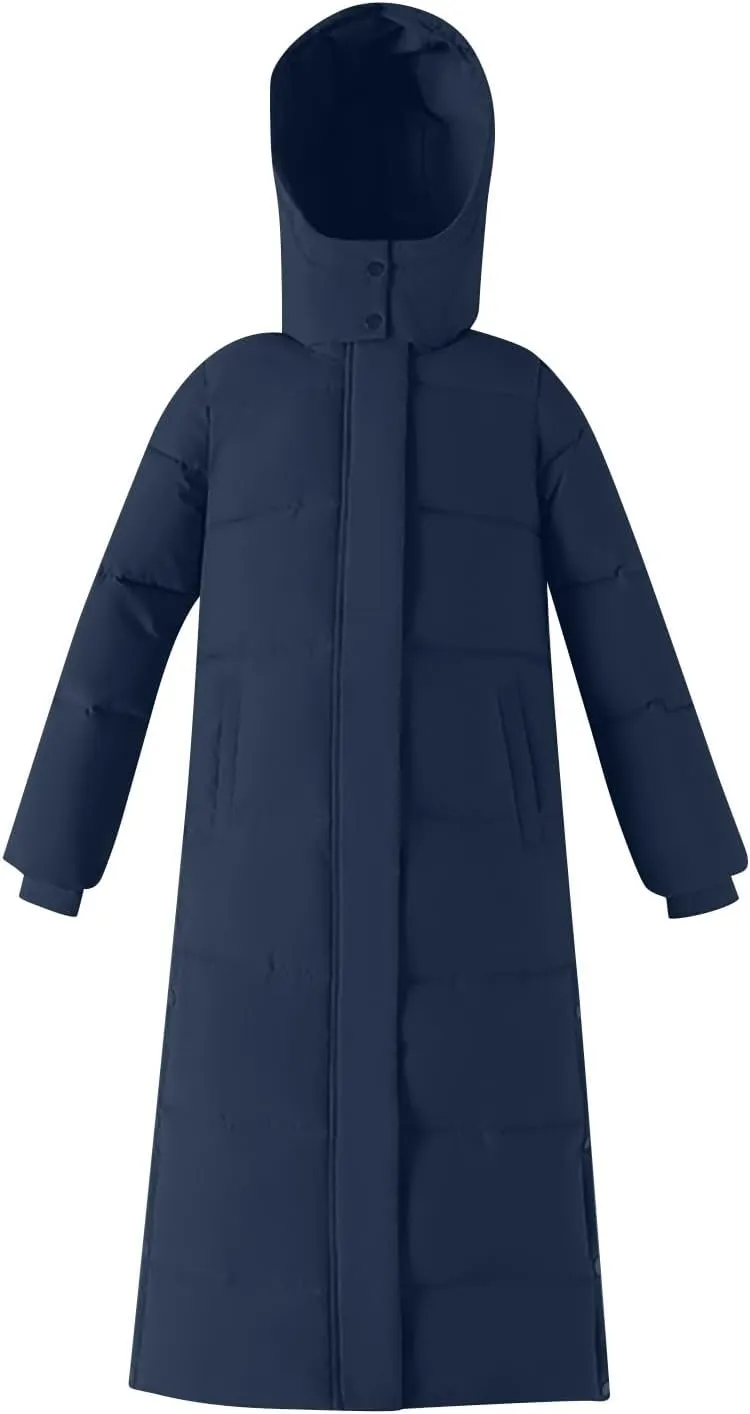 Womens Winter Coats Trendy Plus Size Long Down Coat Hooded Thickened Quilted Warm Maxi Parka Puffer Jackets Outerwear
