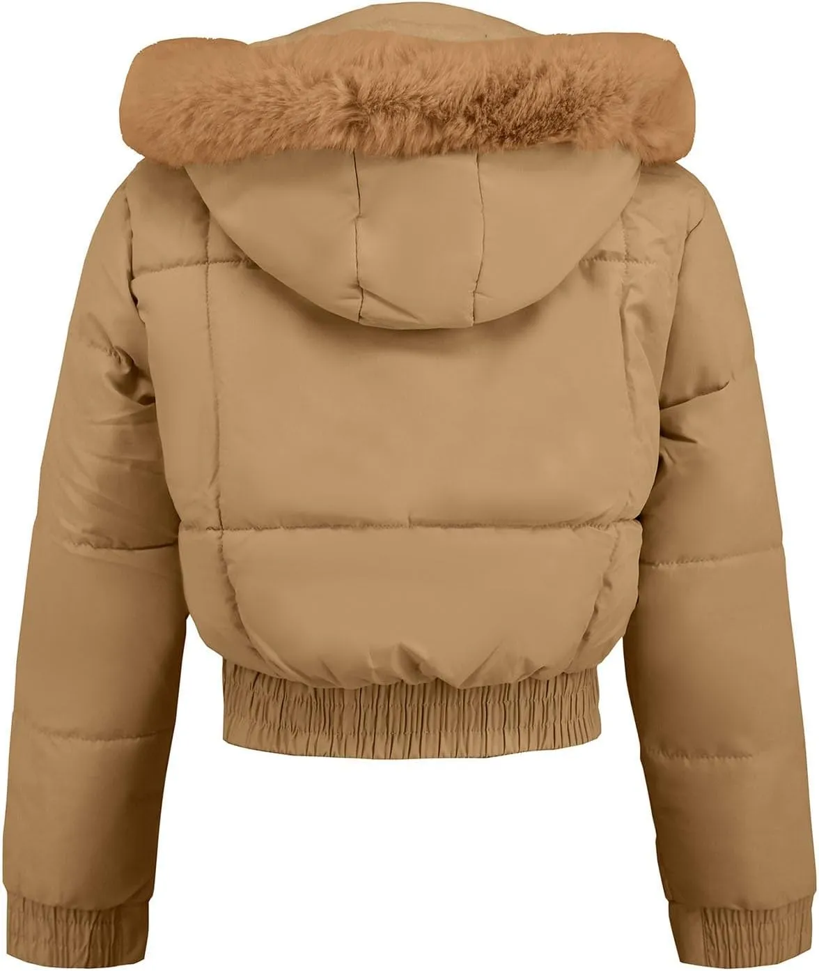 Womens Winter Cropped Puffer Jacket Padded Coat Casual Quilted Baggy Long Sleeve Hooded Zip Down Jackets Outerwear