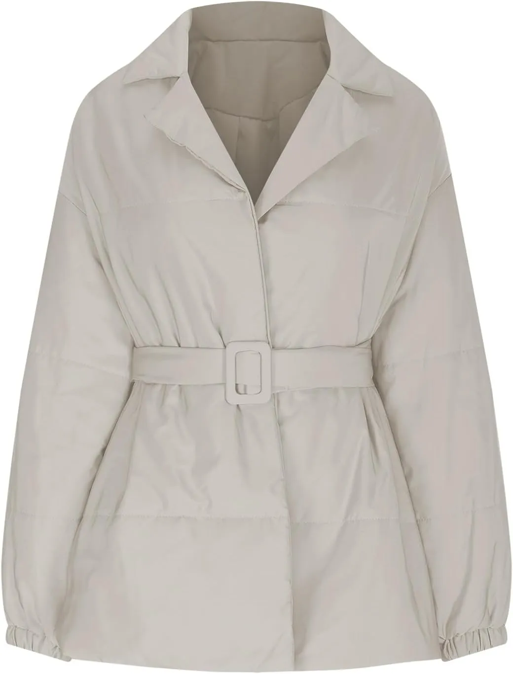 Women's Winter Lapel Collar Belted Mid Long Puffer Jacket Quilted Down Coat Long Sleeve Open Front Jackets Outerwear