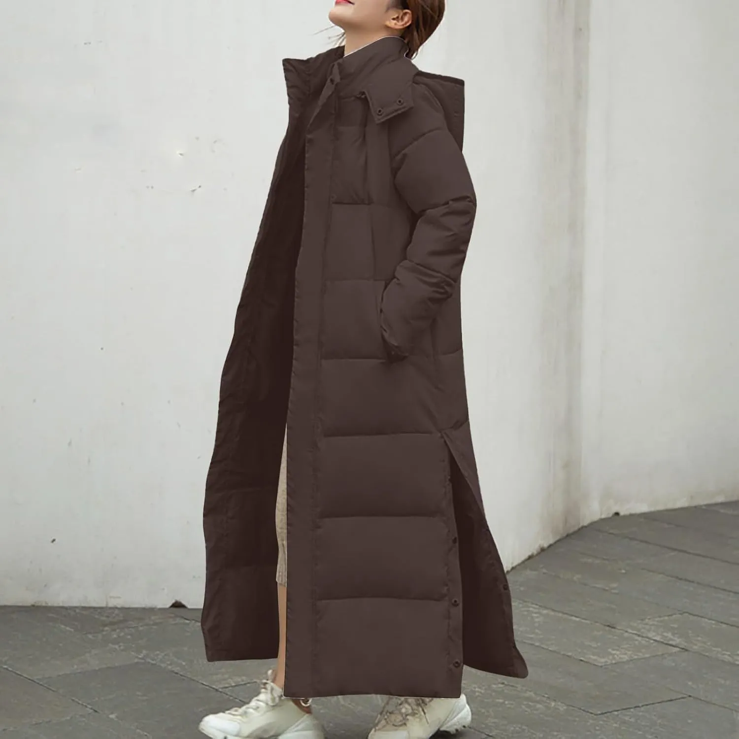 Womens Winter Long Puffer Coats Trendy Thicken Warm Quilted Down Jacket Hooded Windproof Parkas Zip Up Padded Outwear