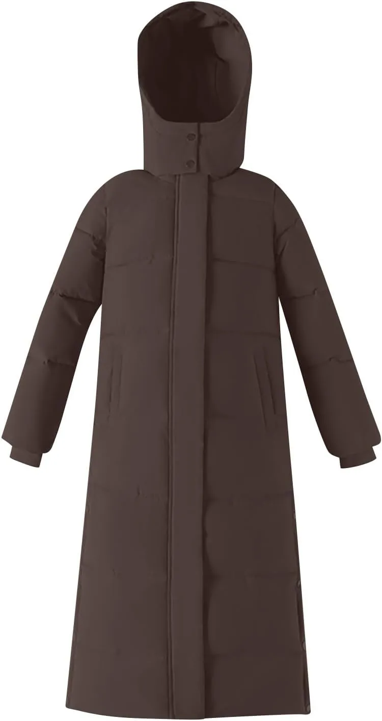 Womens Winter Long Puffer Coats Trendy Thicken Warm Quilted Down Jacket Hooded Windproof Parkas Zip Up Padded Outwear