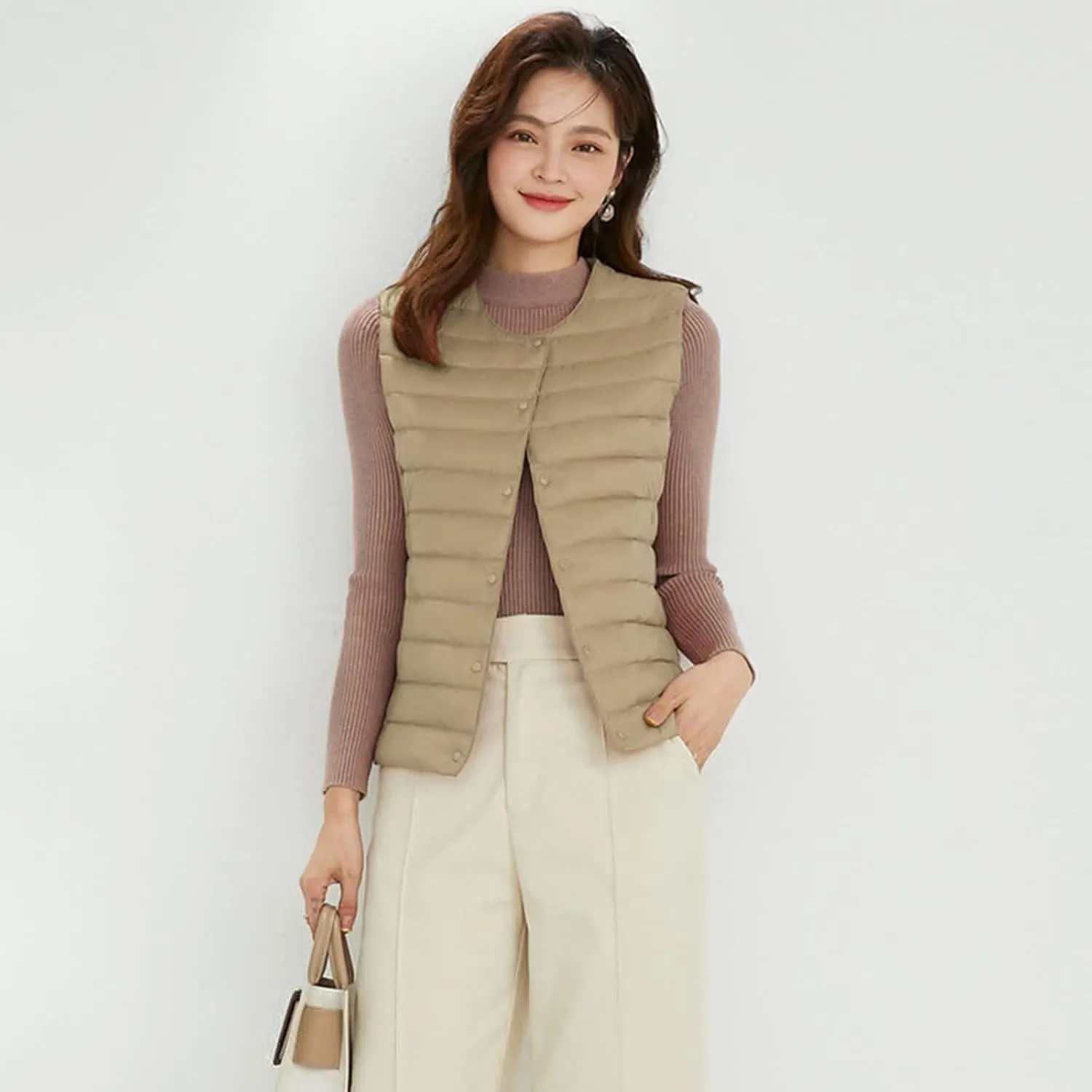 Womens Winter Puffer Vest Lightweight Collarless Outdoor Puffer down Short Packable Vest Alternative Vest Jacket