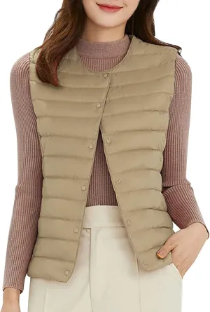 Womens Winter Puffer Vest Lightweight Collarless Outdoor Puffer down Short Packable Vest Alternative Vest Jacket