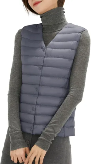 Womens Winter Puffer Vest Lightweight Collarless Outdoor Puffer down Short Packable Vest Alternative Vest Jacket