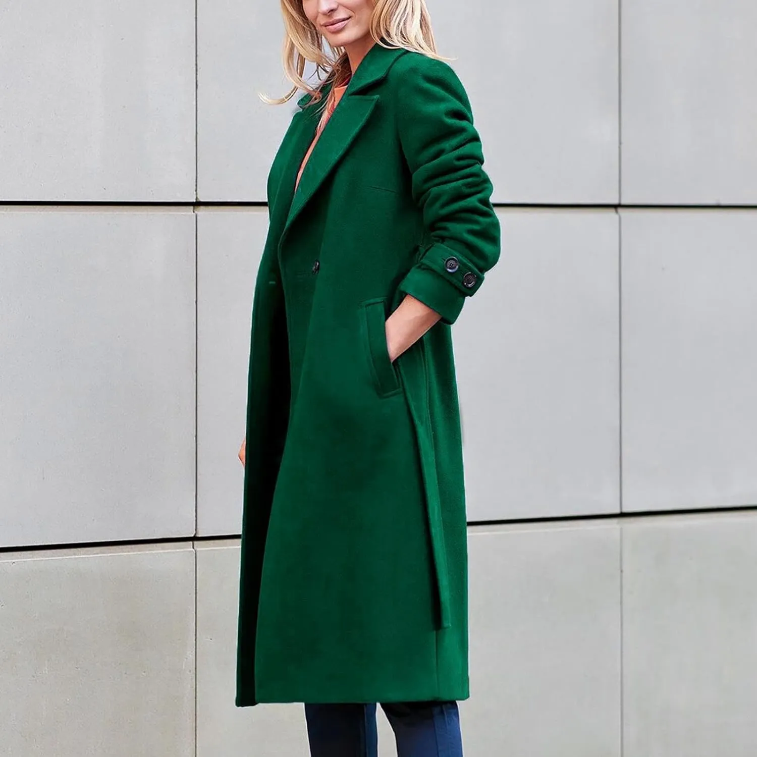 Womens Wool Blend Trench Coats Belted Notched Lapel Collar Overcoats Business Casual Long Sleeve Fashion Jackets