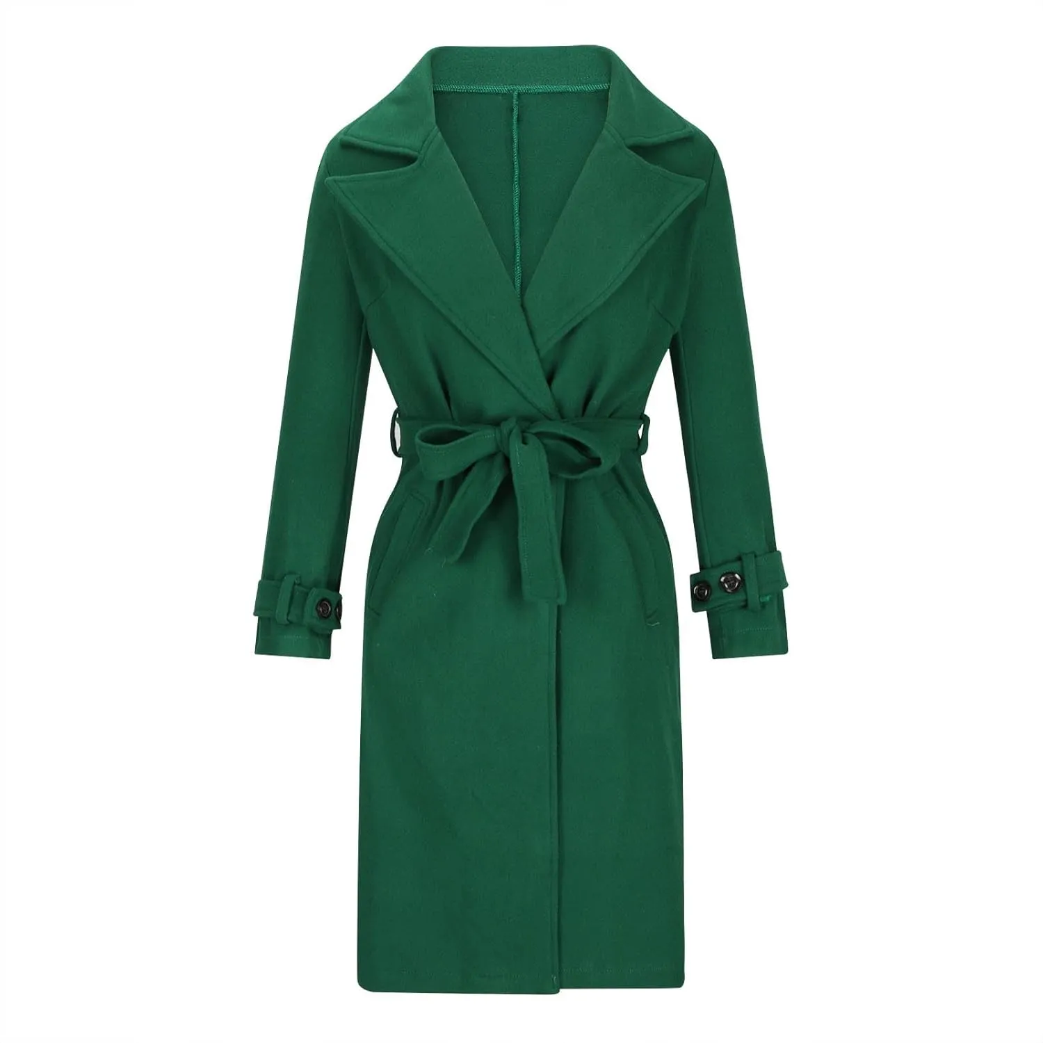 Womens Wool Blend Trench Coats Belted Notched Lapel Collar Overcoats Business Casual Long Sleeve Fashion Jackets