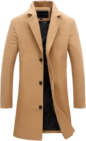 Wool Coats Men Big and Tall Pea Coat Single Breasted Winter Trenchcoats Warm Business Overcoats Outerwear Windbreaker