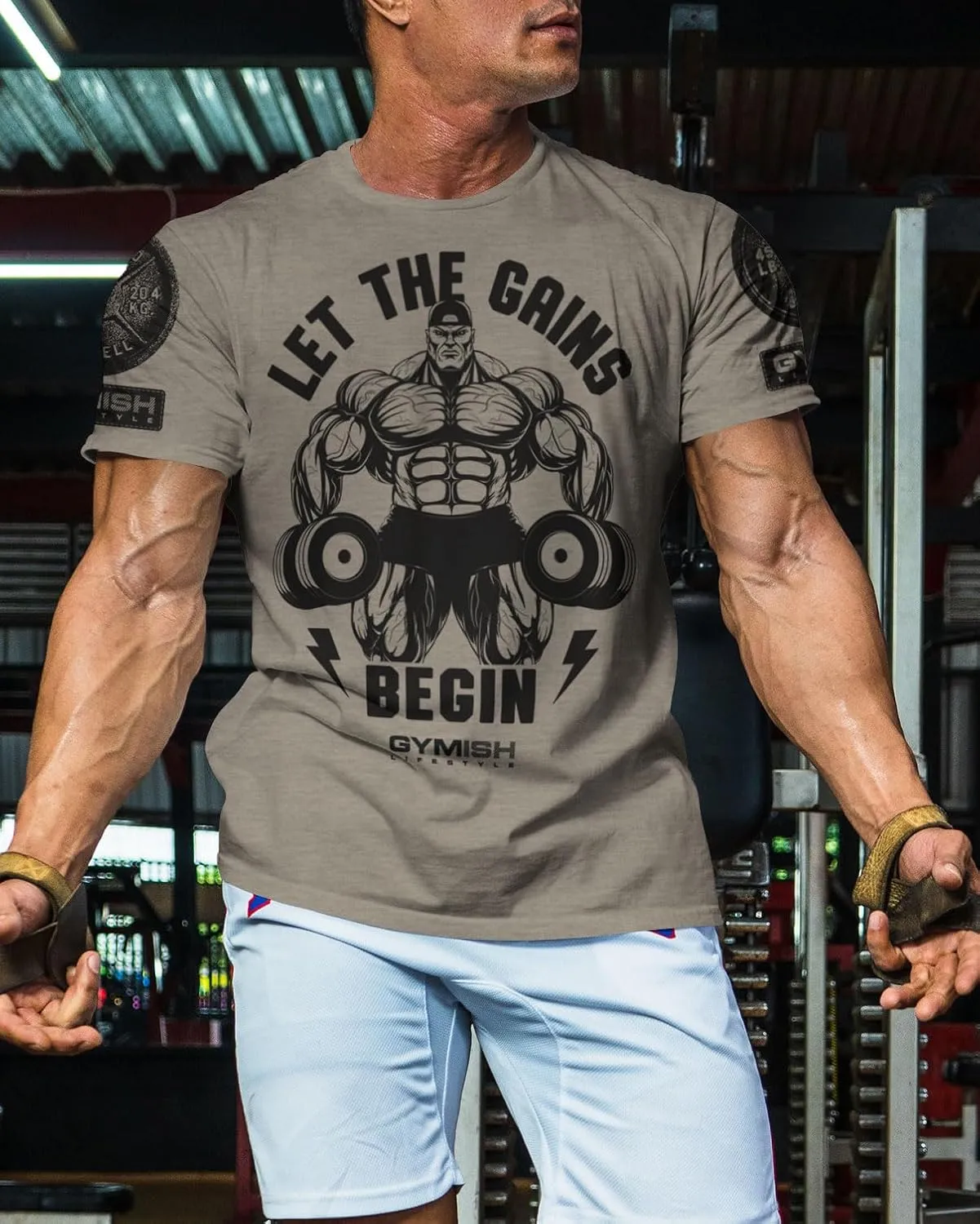 Workout Shirts for Men, Let The Gains Begin Gym Shirt Funny Sayings Lifting T-Shirt