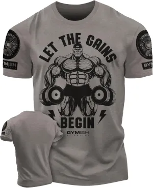 Workout Shirts for Men, Let The Gains Begin Gym Shirt Funny Sayings Lifting T-Shirt