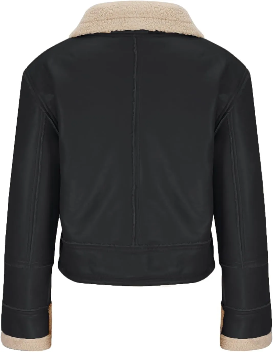 XUNRYAN Womens Faux-Leather Jackets Winter Sherpa Fleece Coat 2023 Fashion Cropped Zip Up Motorcycle Jacket Short Outerwear