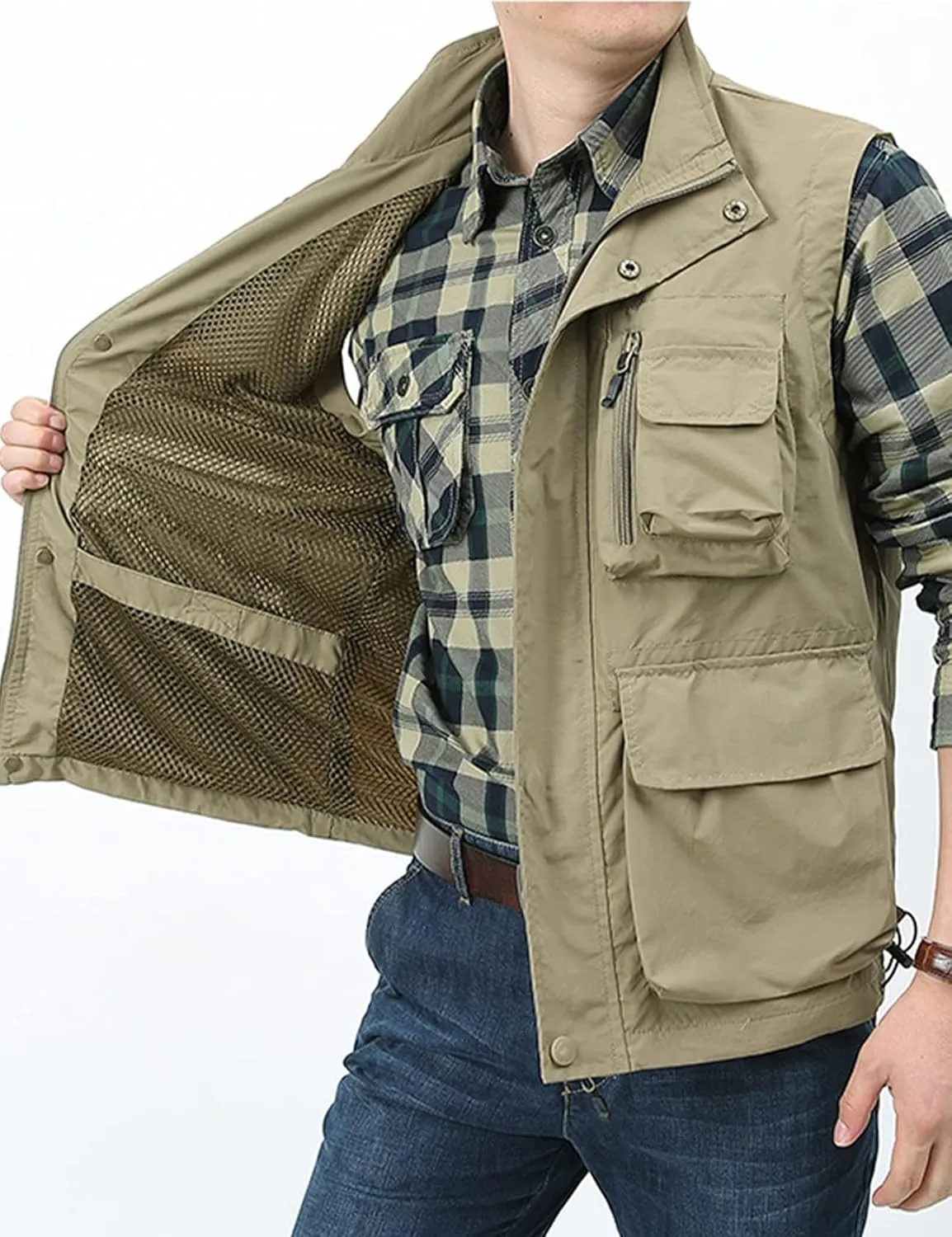 Yimoon Mens Utility Fishing Vest Summer Lightweight Safari Travel Cargo Vest Outdoor Work Vests Multi Pockets