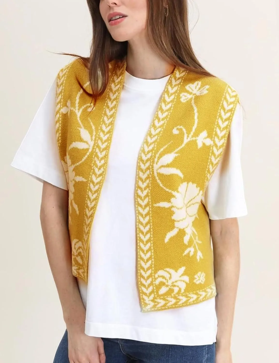 Yimoon Women's Floral Knit Embroidered Vest Y2K Sleeveless Open Front Cardigan Cropped Sweater Vest Top