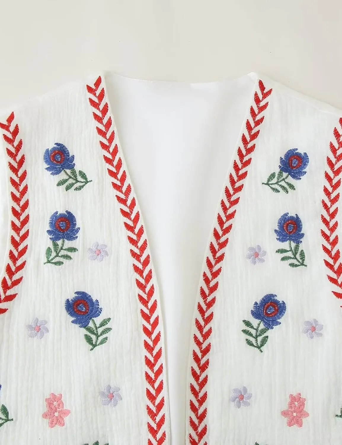 Yimoon Women's Vintage Floral Embroidered Vest Boho Casual Open Front Sleeveless Cardigan Waistcoat