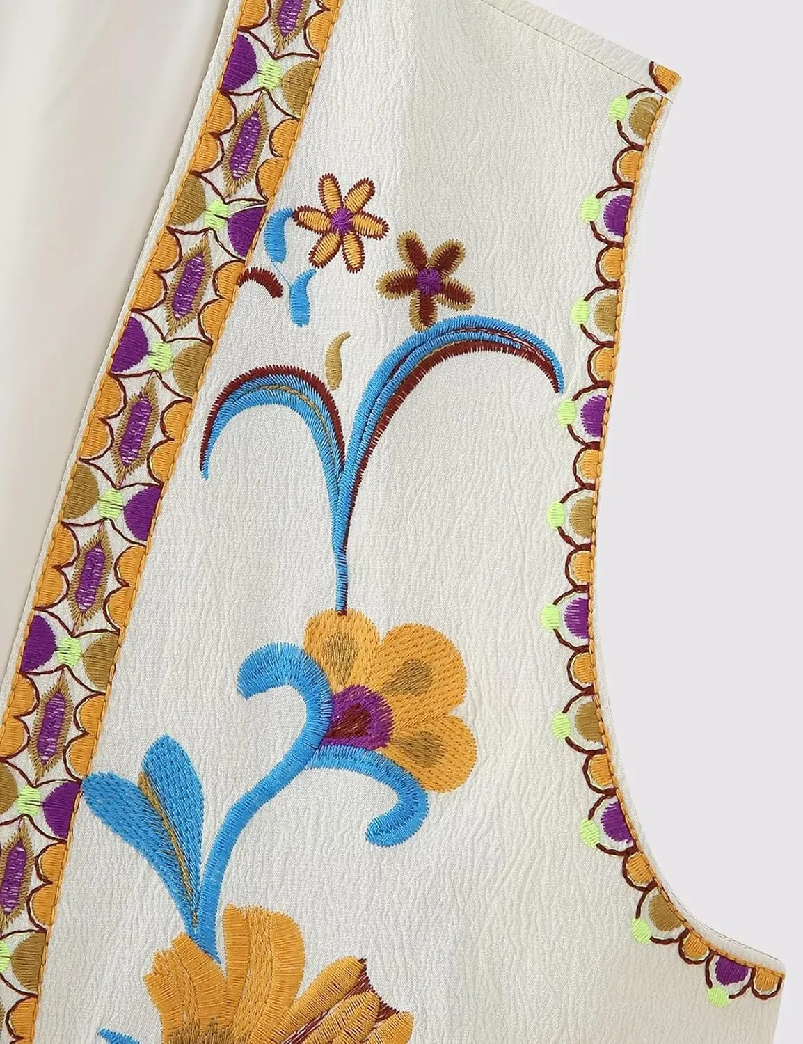 Yimoon Women's Vintage Floral Embroidered Vest Boho Casual Open Front Sleeveless Cardigan Waistcoat