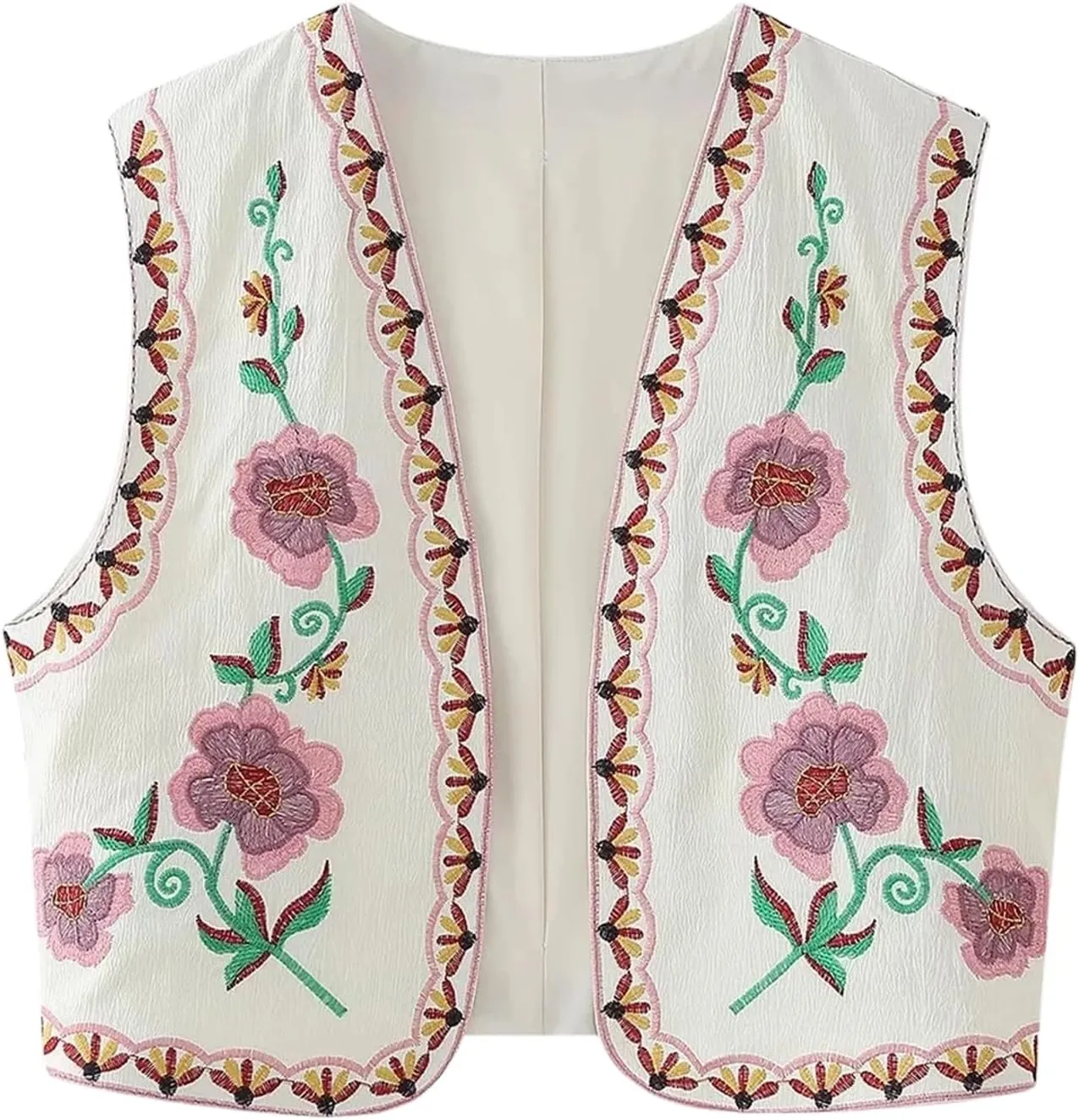 Yimoon Women's Vintage Floral Embroidered Vest Boho Casual Open Front Sleeveless Cardigan Waistcoat