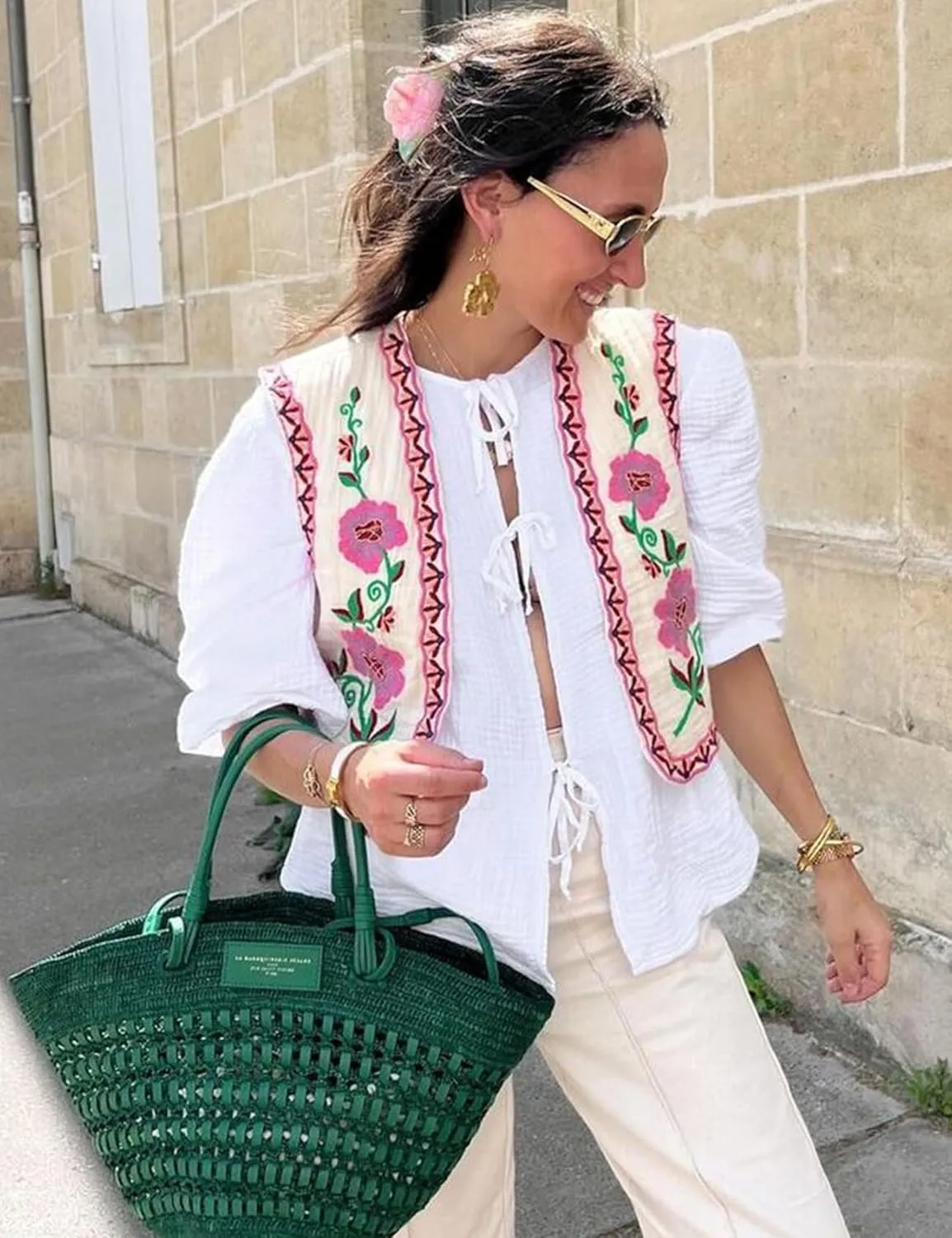 Yimoon Women's Vintage Floral Embroidered Vest Boho Casual Open Front Sleeveless Cardigan Waistcoat