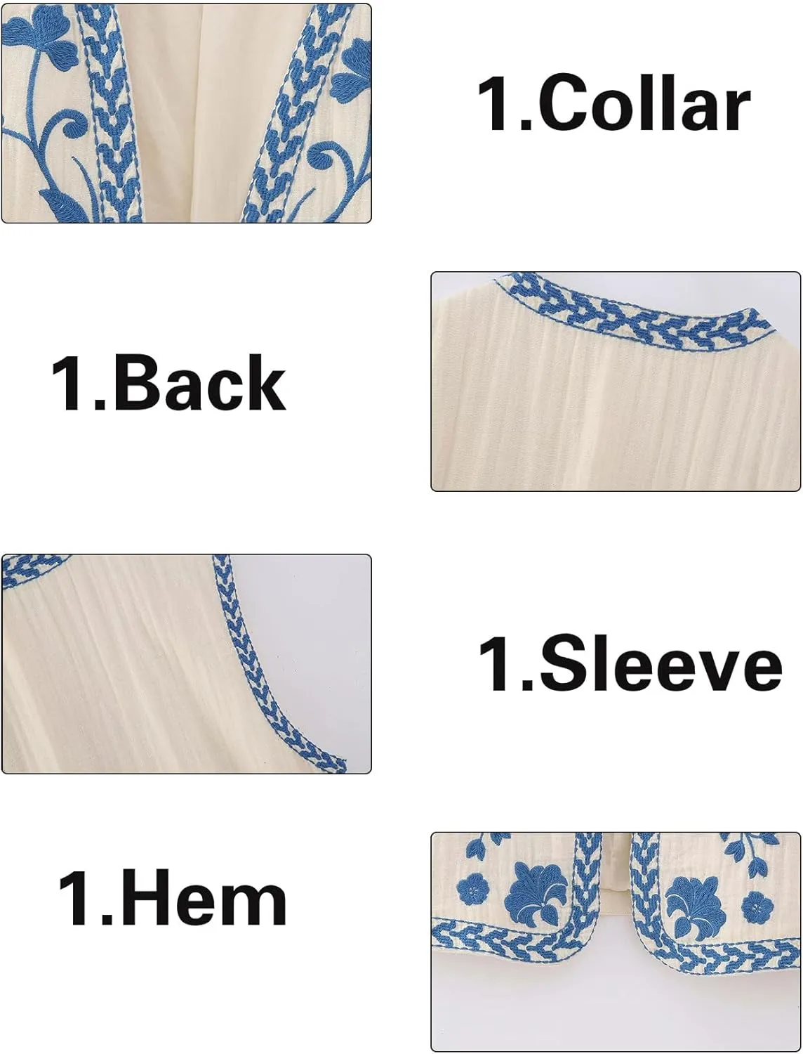 Yimoon Women's Vintage Floral Embroidered Vest Boho Casual Open Front Sleeveless Cardigan Waistcoat