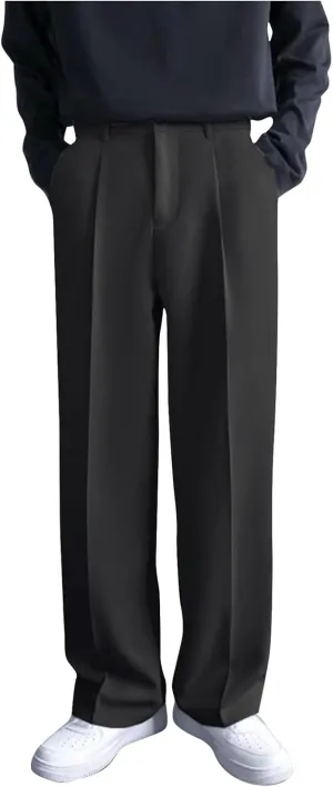 Ymosrh Men's Pants Business Casual Pants Loose Solid Color Pleated Dress Pants Trousers Mens, 32-38