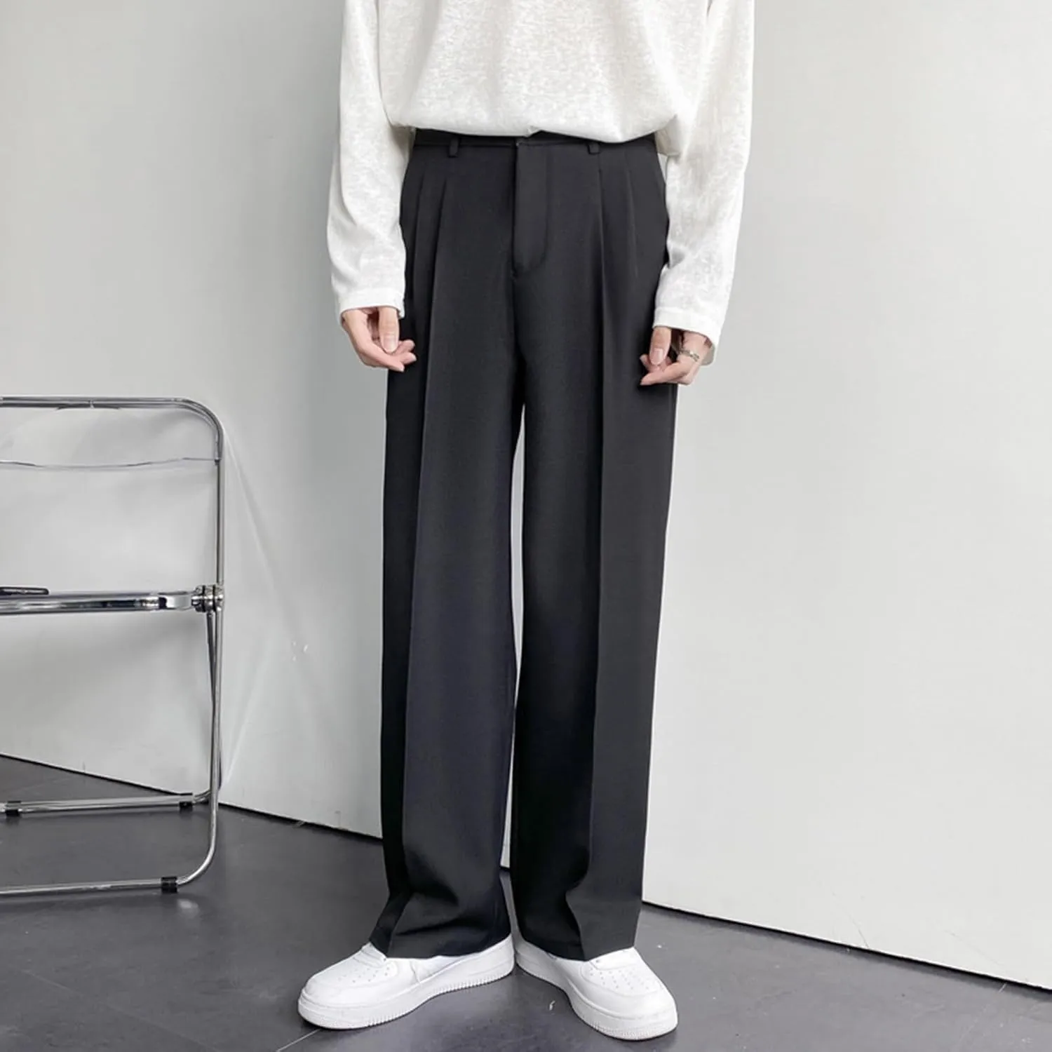 Ymosrh Men's Pants Business Casual Pants Loose Solid Color Pleated Dress Pants Trousers Mens, 32-38
