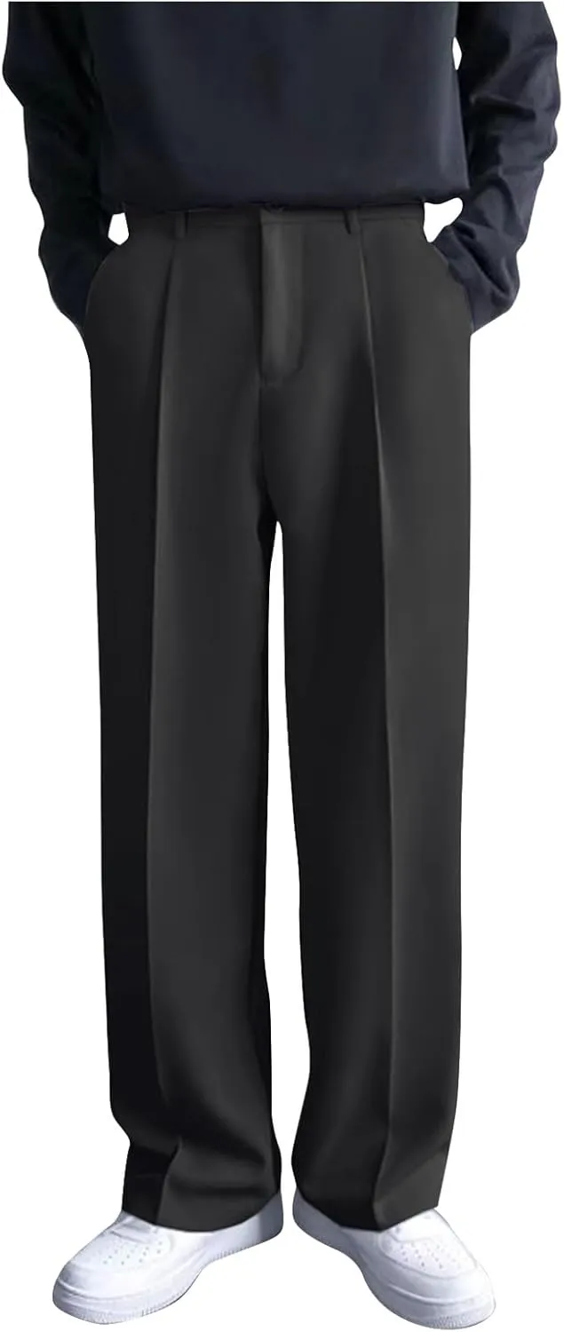 Ymosrh Men's Pants Business Casual Pants Loose Solid Color Pleated Dress Pants Trousers Mens, 32-38
