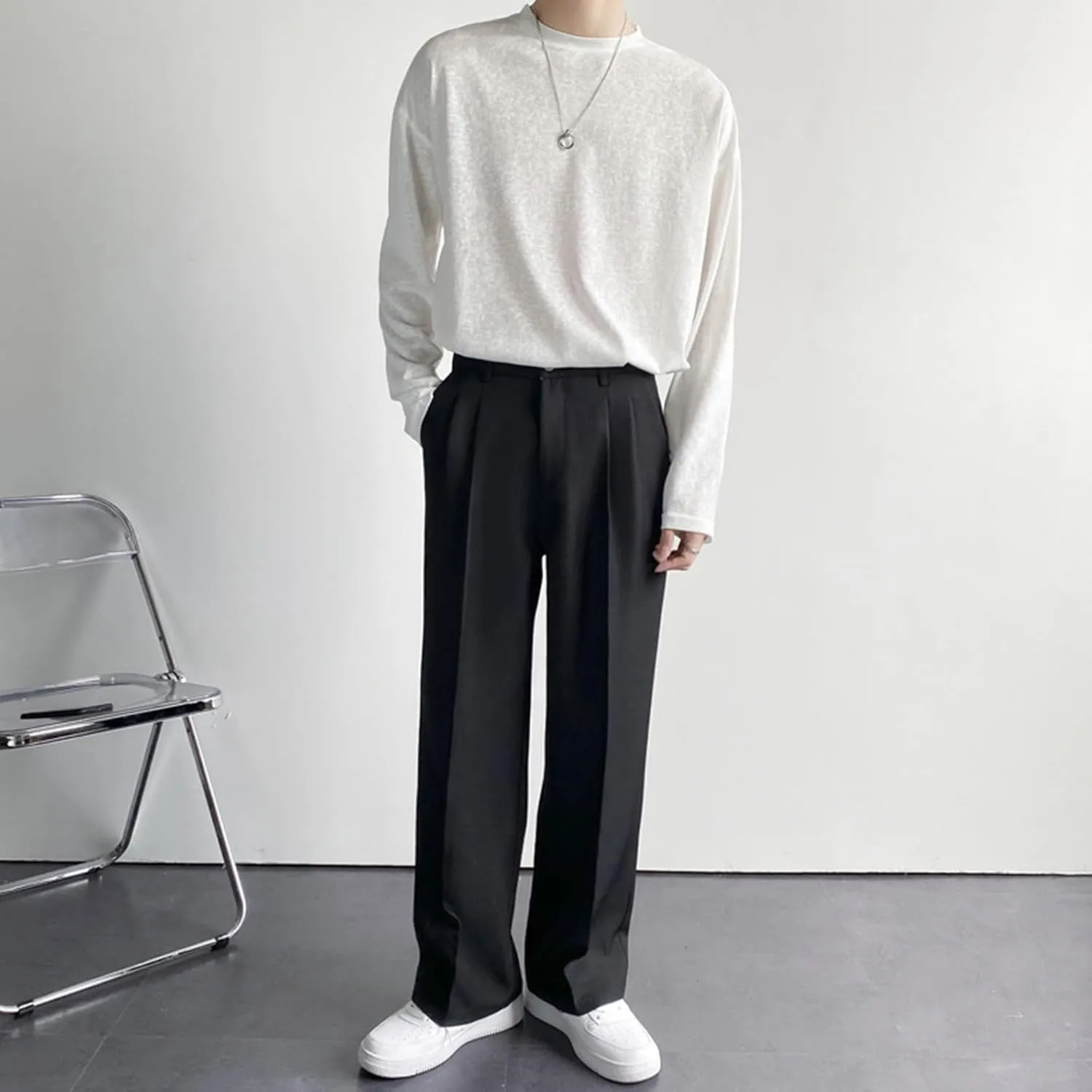 Ymosrh Men's Pants Business Casual Pants Loose Solid Color Pleated Dress Pants Trousers Mens, 32-38