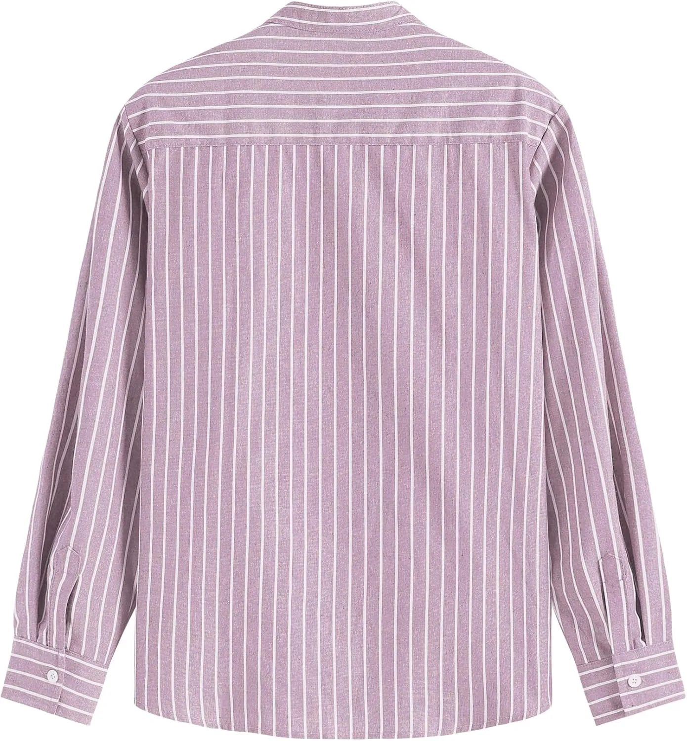 ZAFUL Men's Casual Button-Down Shirts Long Sleeve Striped Cuban Guayabera Banded Collar with Pocket All-Day Shirt Tops