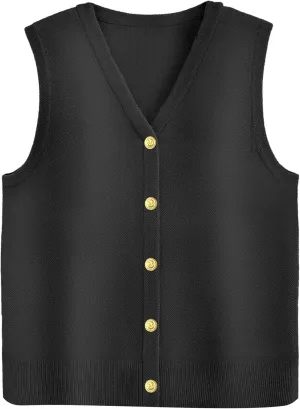 Zeagoo Womens Sweater Vest V Neck Button Down Shirts Trendy Knit Sleeveless Cardigan Top Shirt S-XXL