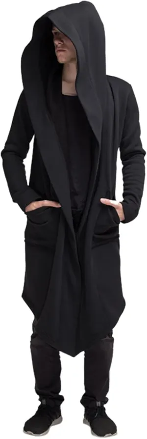 ZYXTIM Men's Casual Long Hooded Draped Cardigan Long Sleeve Shawl Ruffle Open Front Lightweight Cape Cloak Overcoat