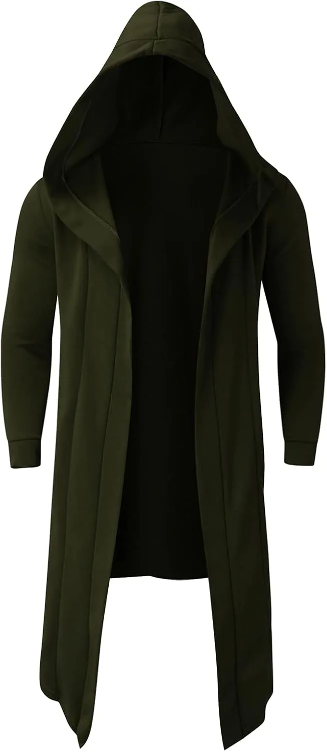 ZYXTIM Men's Casual Long Hooded Draped Cardigan Long Sleeve Shawl Ruffle Open Front Lightweight Cape Cloak Overcoat