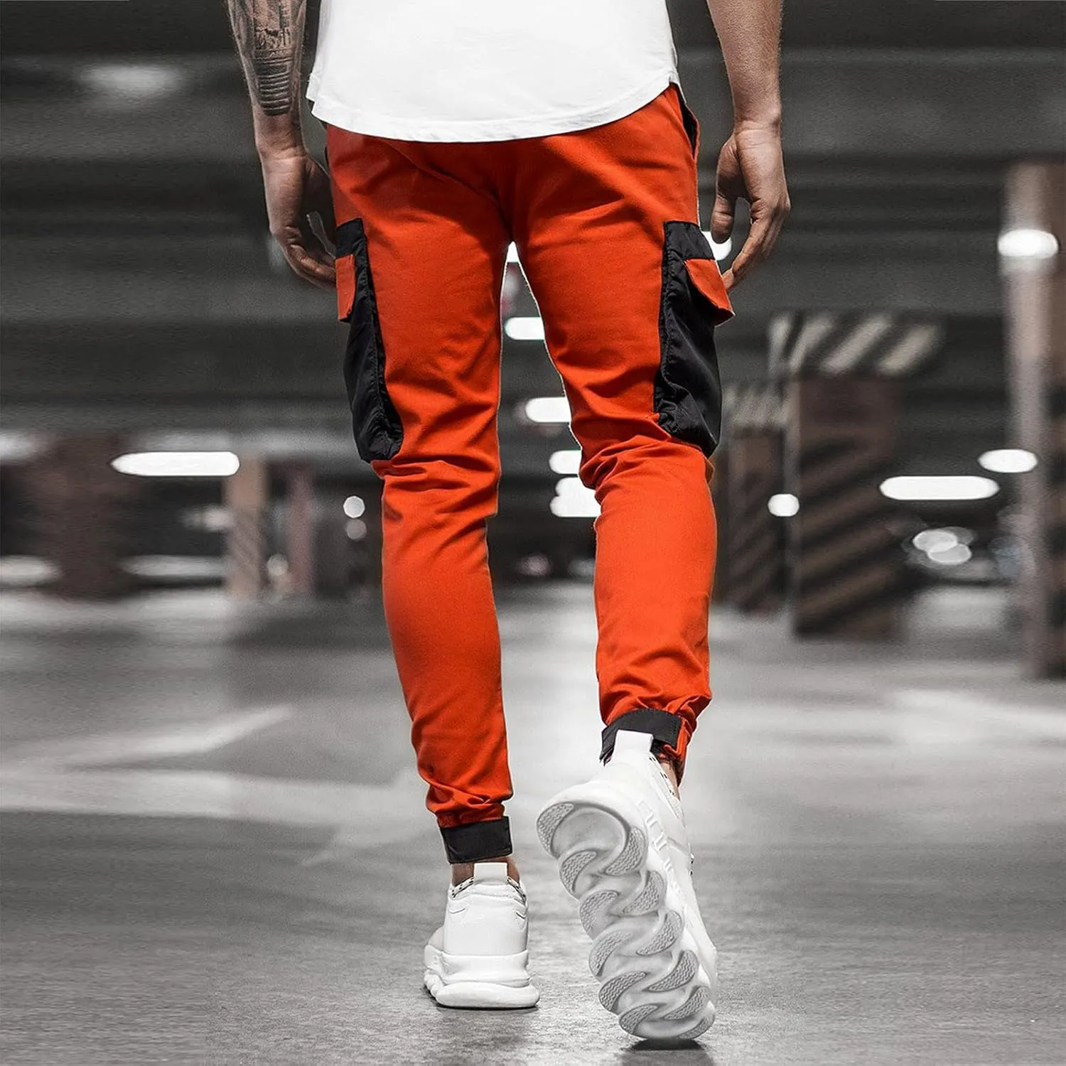 ZYXTIM Sweat Pants for Man Slim Fit Pencil Tapered Cuff Stripes Color Block Jogger Trousers with Pockets