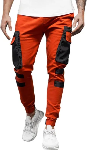 ZYXTIM Sweat Pants for Man Slim Fit Pencil Tapered Cuff Stripes Color Block Jogger Trousers with Pockets